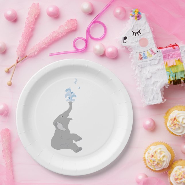 Prato De Papel Placas de Partido para Chás Elefantes de Cinza Mín (Festa)