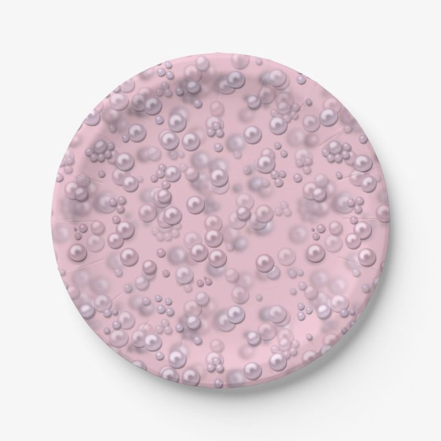 Prato De Papel Placas de pérolas brancas-rosadas em veludo rosa (Frente)