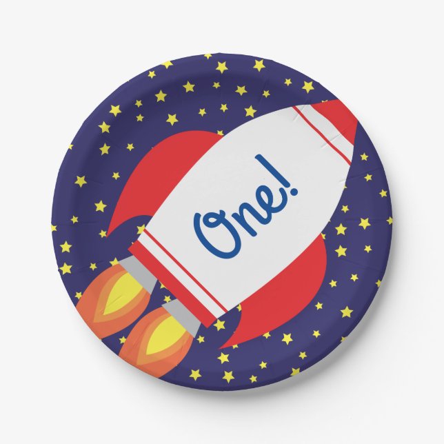 Prato De Papel Placas de primeiro aniversario de Nave de Estrelas (Frente)