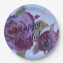 Prato De Papel Placas de Rosa púrpura de aquarela