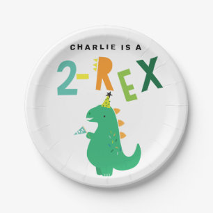 Prato De Papel Placas de segundo aniversário do Dinossauro 2-Rex