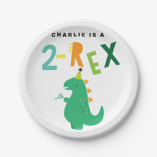 Prato De Papel Placas de segundo aniversário do Dinossauro 2-Rex