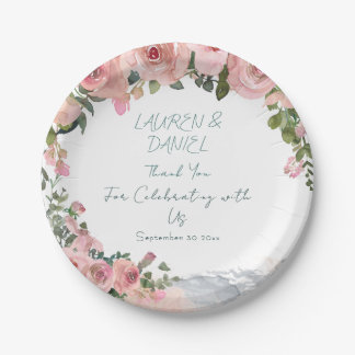 Prato De Papel Placas de Tema de Casamento Cor-de-Rosa com Blush