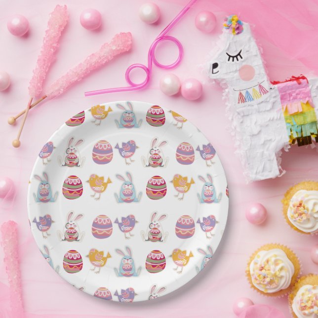 Prato De Papel Placas de White Paper com Padrão de páscoa (Festa)