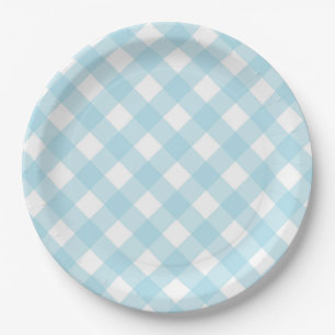 Prato De Papel Placas de Xadrez de Gingham Azul e Branco