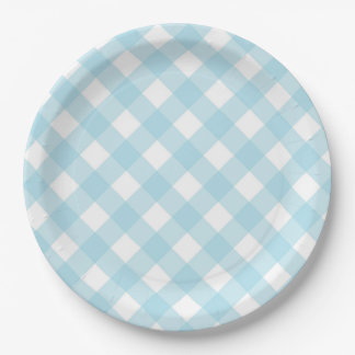 Prato De Papel Placas de Xadrez de Gingham Azul e Branco