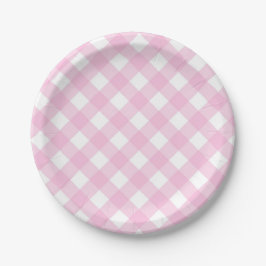 Prato De Papel Placas de Xadrez de Gingham, rosa e branco