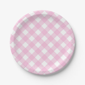 Prato De Papel Placas de Xadrez de Gingham, rosa e branco