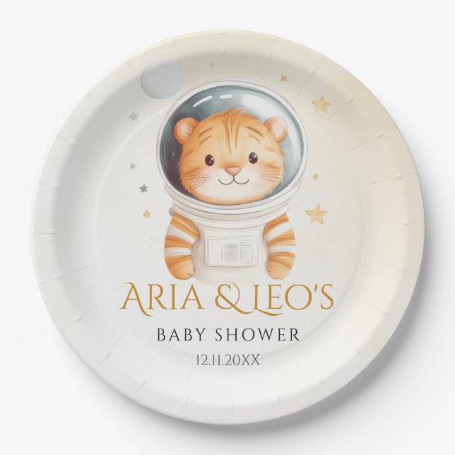 Prato De Papel Placas do Chá de fraldas do astronauta Tiger (Frente)