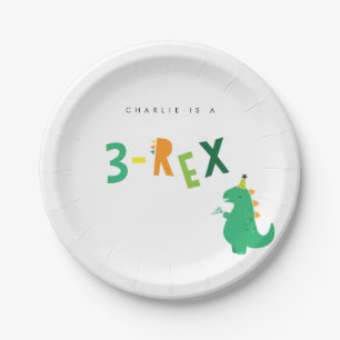 Prato De Papel Placas do partido Dinossauro 3-Rex para aniversári