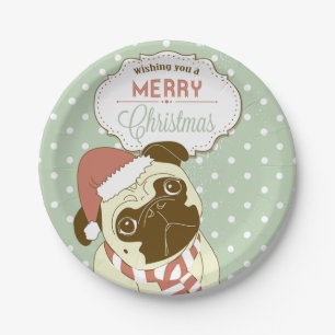 Prato De Papel Placas do partido do papel do Pug do Feliz Natal