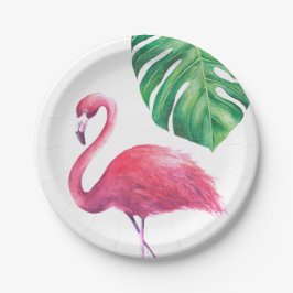 Prato De Papel Placas do Partido Flamingo e Folhas Tropicais