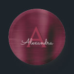 Prato De Papel Placas do Partido Monograma de Morango<br><div class="desc">Burgundy Cranberry Purple Elegant Birthday ou Festa de solteira ou Chá de panela Plates. Essas Festas de aniversário Roxas ou Casamentos podem ser personalizadas para incluir seu nome inicial e próprio.</div>
