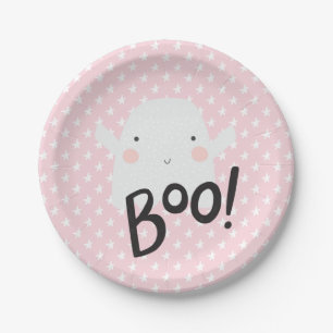 Prato De Papel Placas Fantasmas de Halloween a Rosa