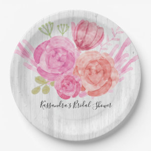 Prato De Papel Placas florais de madeira brancas rústicas do chá