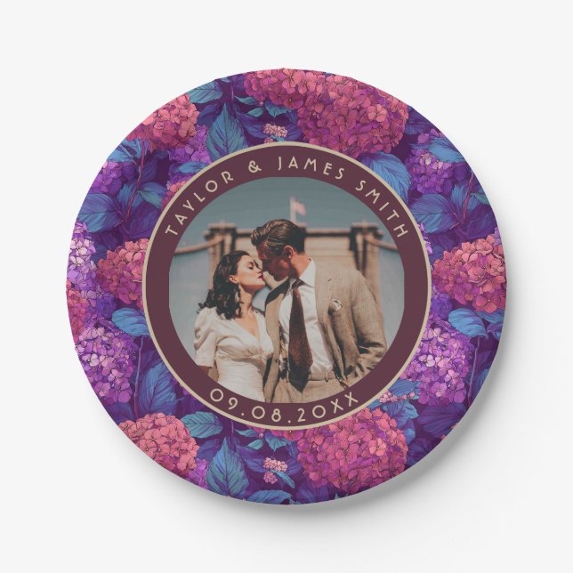 Prato De Papel Placas Hydrangeas Descartáveis Para Festa de casam (Frente)