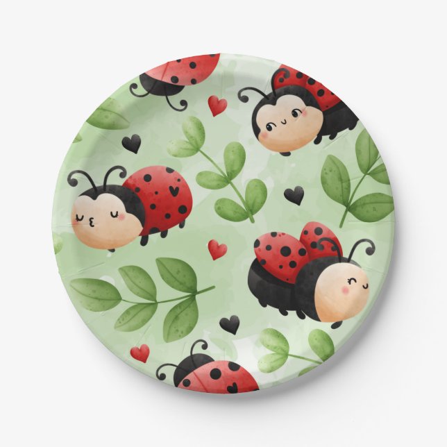 Prato De Papel Placas Ladybug Cute (Frente)