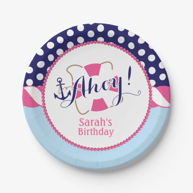 Prato De Papel Placas náuticas da festa de aniversário (Frente)