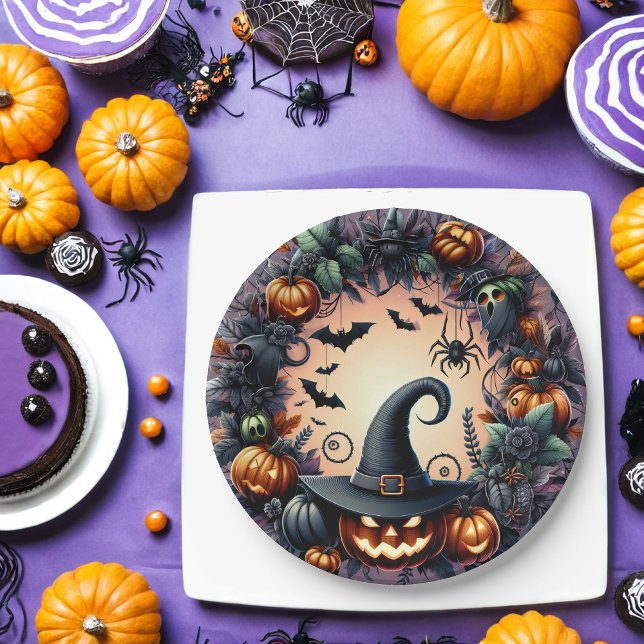 Prato De Papel Placas Noturnas de Halloween Encantadas (Criador carregado)