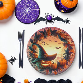 Prato De Papel Placas Noturnas de Halloween Encantadas