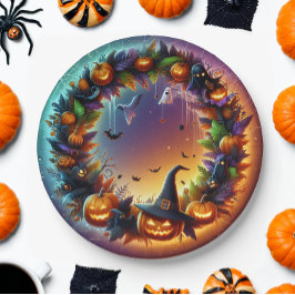 Prato De Papel Placas Noturnas de Halloween Encantadas