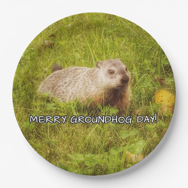 Prato De Papel Placas para o Dia da Marmota da feliz (Frente)