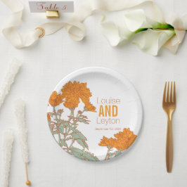Prato De Papel Placas personalizadas de flores de laranja de cris