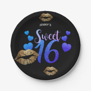 Prato De Papel Placas Personalizadas Sweet 16 - LÁBIOS Brilhante