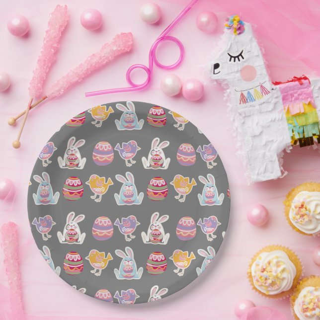 Prato De Papel Placas Sonic Silver Paper Padrão de páscoa (Festa)