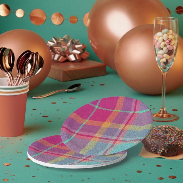 Prato De Papel Plaid Decorativo (Múltiplo)