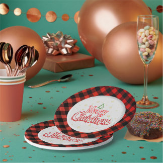 Prato De Papel Plaid Merry Christmas Paper Plate