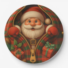 Prato De Papel Plaid Santa Claus Christmas Design
