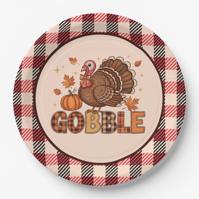 Prato De Papel Plaid & Whimsy – Festive Thanksgiving Turkey (Frente)