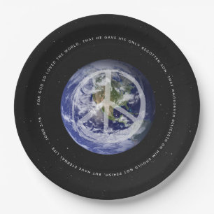 Prato De Papel Planeta Terra no Espaço  Cristão João 3:16 - PAZ