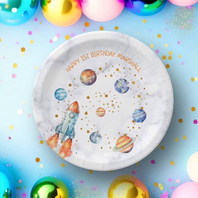 Prato De Papel Planetas de Galáxia Espacial Exterior Sistema Sola (Outer Space Galaxy Planets Solar System Birthday Paper Plates)