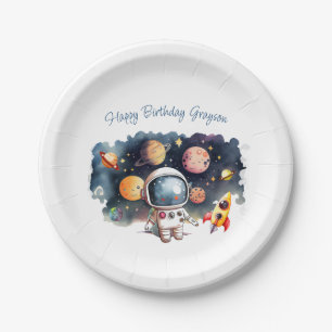 Prato De Papel Planetas do Espaço Sideral Menino Aniversário