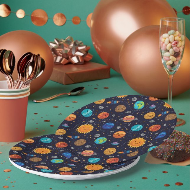 Prato De Papel Planetas felizes (Múltiplo)