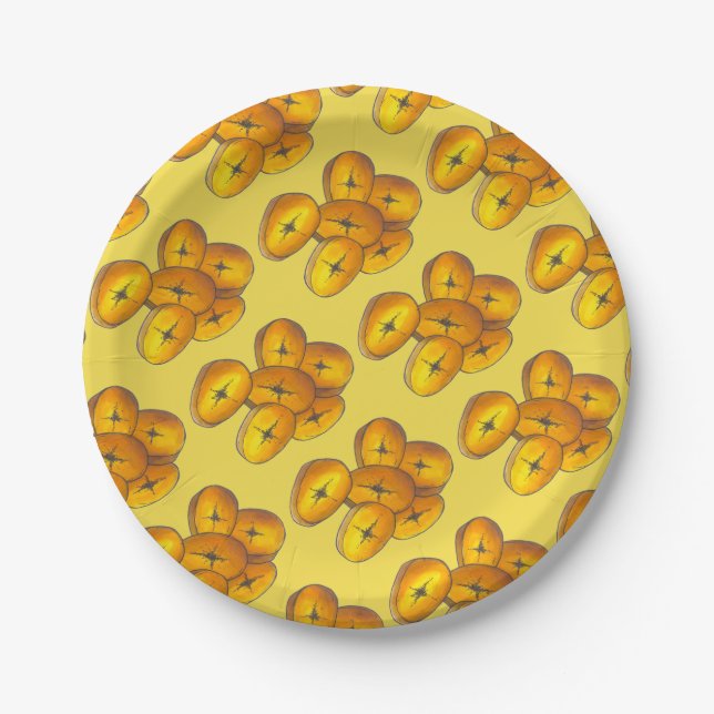 Prato De Papel Planos Frescos Cozinhar Bananas Caribe Comida (Frente)