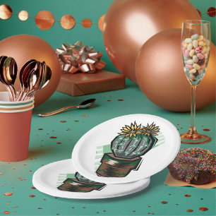 Prato De Papel Planta De Cactus Em Um Pote