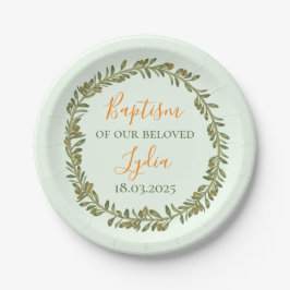 Prato De Papel Plástico de Batismo Personalizado com Azeitona