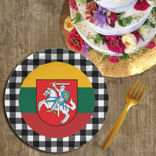 Prato De Papel Plata da Lituânia, xadrez de búfalo e bandeira lit