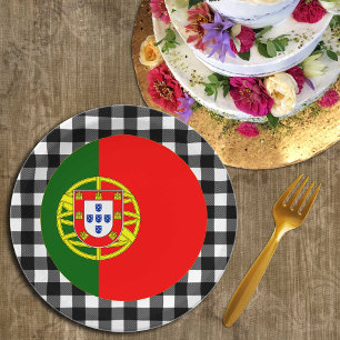 Prato De Papel Plata de Portugal, xadrez de búfalos e Bandeira Po