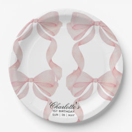 Prato De Papel plate Pink Bow Paper Plate 1st birthday