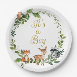 Prato De Papel Plate Woodland baby shower, woodland animals baby 