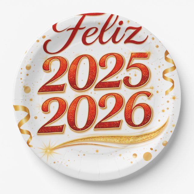 Prato De Papel Plato de Papel con Diseño “Feliz 2025–2026” | Deco (Frente)