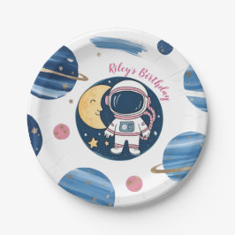 Prato De Papel Plato De Papel Cumpleaños Astronauta Pink Blue