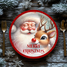 Prato De Papel Playful Cartoon Santa Rudolph Christmas Plates
