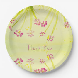 Prato De Papel Plum Floral com Verde limão