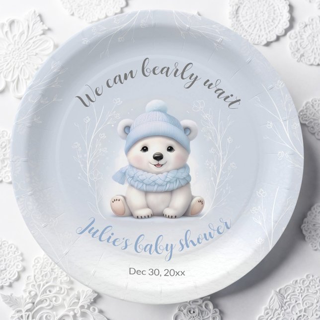 Prato De Papel Podemos Aguardar Placas De Papel Azul De Chá de fr (We Can Bearly Wait Blue Baby Shower Paper Plates)