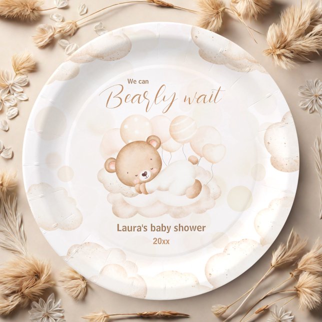 Prato De Papel Podemos Aguardar Placas De Papel De Chá de fraldas (We Can Bearly Wait Unisex Baby Shower Paper Plates)